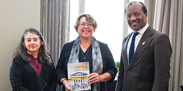 Bath Spa University VC Professor Sue Rigby with Wits Universitys senior DVC Prof Ruksana Osman and VC Prof Zeblon Vilakazi